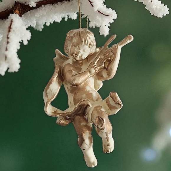 Vintage Musical Cherub Angel Ornament – Violin Player – 5.5" - Picture 1 of 7
